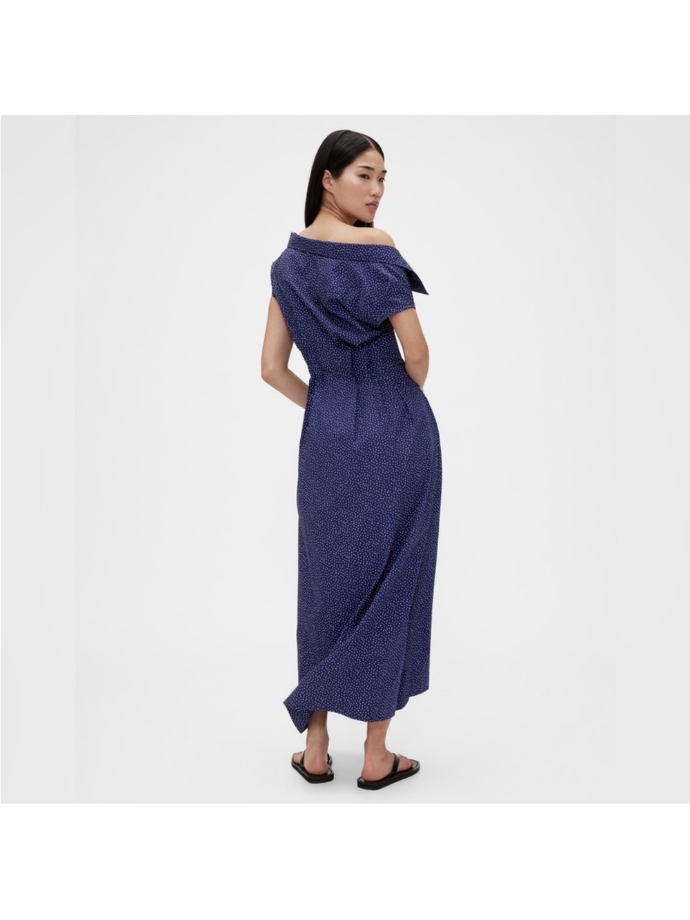 NWT! GapStudio Navy Blue Dot Poplin Maxi Shirtdress 🪂✏️ - Picture 3 of 13